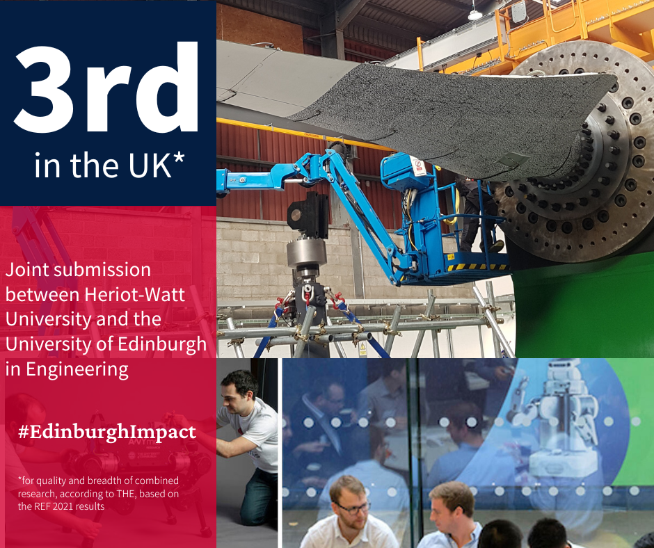 Image of Fastblade testing facility, the Robotarium and a a statement informing that the ERPE came 3rd in the UK for the breadth and scale of their research